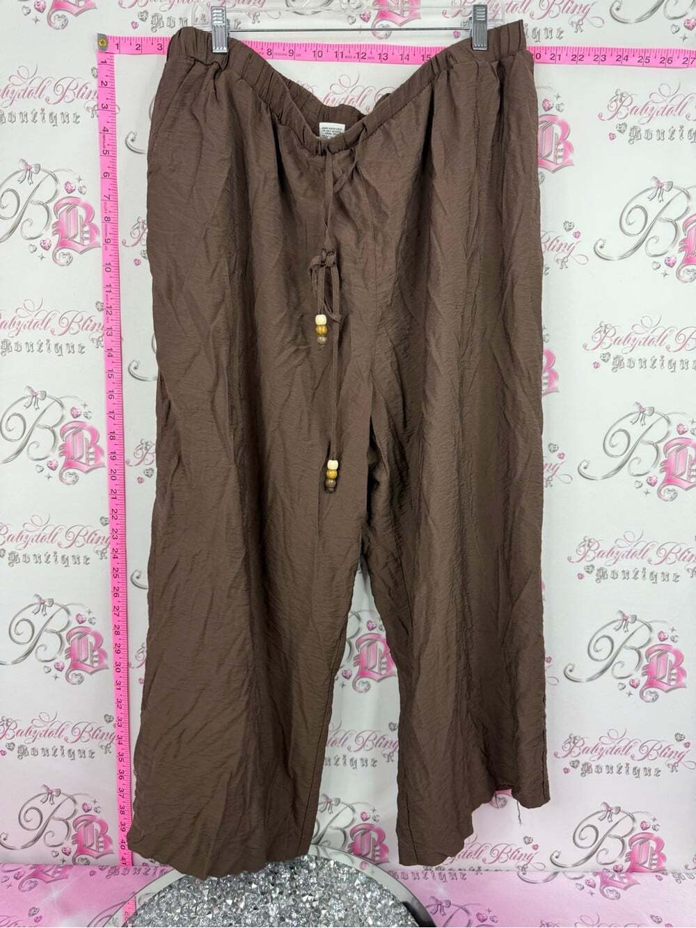 Classic concepts pants beaded Wide Leg Drawstring Women's Pants in Brown